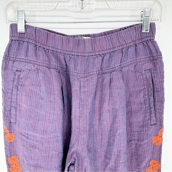 Anthropologie Embroidered Linen Pull On Pants Purple/Orange Size XS Artsy Boho - Picture 7 of 15